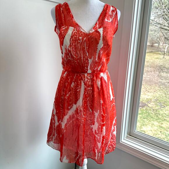 Milly 'Anna' Sz 4 Poppy Red Silk Fit & Flare A-Line Short Cocktail Party Dress - Picture 2 of 10